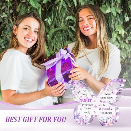 Image of Gifzy Sister Birthday Gifts, Sister Gifts from Sisters Brother, Unique Purple Butterfly Acrylic Plaque Desk Decor, Sisters Gift for Women on Birthday Rakhi Christmas, 5 x 5 x 0.5 inches