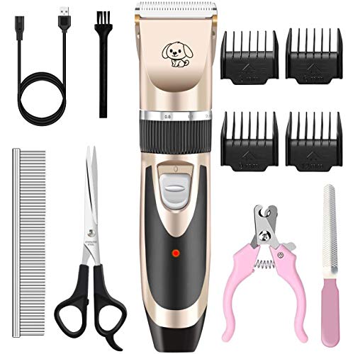 JINGUH Dog Shaver Clippers Low Noise Pet Clippers Rechargeable Dog Hair Trimmer with Comb Guides Scissors Nail Kits for Dogs Cats