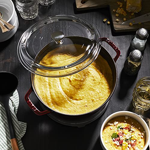 Image of Staub Cast Iron 4-qt Round Cocotte with Glass Lid - Grenadine