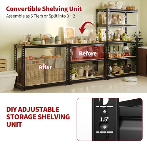 Image of GarveeTech Garage Storage Shelves 5 Tiers, 3000 Lb Capacity Heavy Duty Metal Shelving Unit, 48 inch L x 24 inch W x 72 inch H Adjustable Storage Rack for Kitchen, Pantry, Basement, Bathroom & Laundry