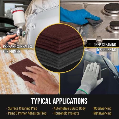 Image of Dura-Gold Premium 6 inch x 9 inch Scuff Pads, 5 Each Maroon General Purpose & 5 Each Gray Ultra Fine - Scuffing, Scouring, Sanding, Paint Primer Prep Adhesion Scratch - Surface Preparation Automotive Autobody