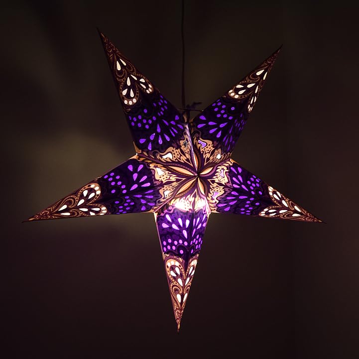Purple Charm Paper Star Lantern with 12 Foot Power Cord Included