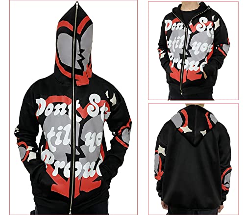 Full Zip Hoodies for Women Men Graphic Hoodies Y2k Over Face Oversized Jackets Vintage Sweatshirt Star Hoodie Black-XL2