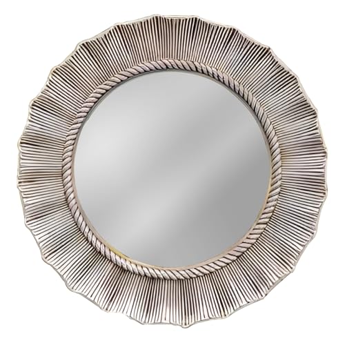 Espejo de Pared Redondo 60/80 Cm, Espejo Vintage Antiguo para Colgar en La Sala de Estar, Pasillos, Decoración del Hogar y Baño(Plata,60x60cm)