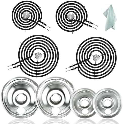 WB30M1 WB30M2 Electric Range Stove Top Surface Element Burner Kit and WB31T10010 WB31T10011 Silver Chrome Drip Pans Replacement for G.E Hot-point Range Stove by Fetechmate WB30M1 WB30M2 Electric Range Stove Top Surface Element Burner Kit and WB31T10010 WB31T10011 Silver Chrome Drip Pans Replacement for G.E Hot-point Range Stove by Fetechmate