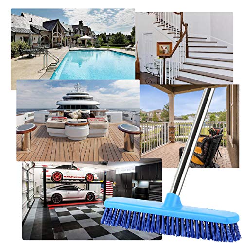 YCUTE Commercial Floor Scrub Brush with Long Handle 52", 12" Multi-Surface Stiff Brush for Tile, Grout, Concrete, Patio, Garage, Deck and Outdoor Algae