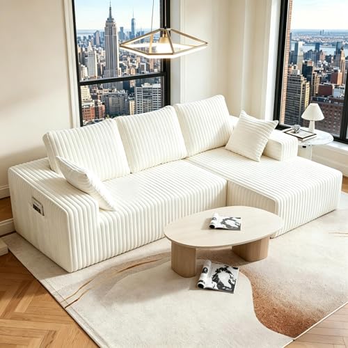 Image of 95 inch Modular Sectional Sofa - Memory Foam Sectional Couches with Deep Seat and Side Pockets,Modular Sofa Couches L-Shape Couch with Chaise, Boneless couches for living room(White, 95 inch+Right Chaise)
