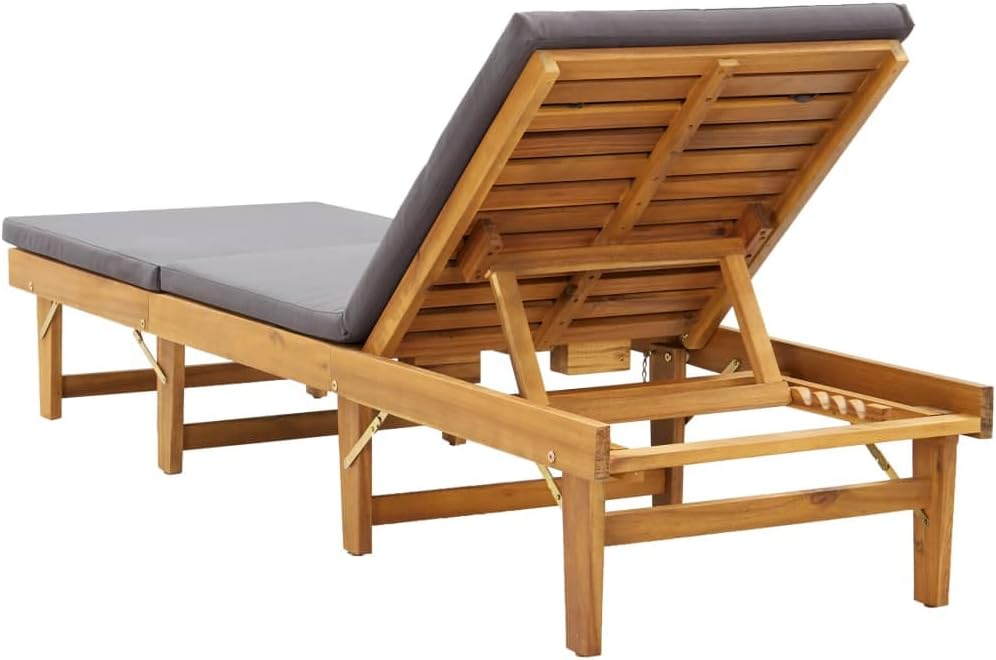 Folding Sun Lounger with Cushion,Backyard Chaise,Napping Loungers,Comfortable Loungers,Portable Loungers,Patio Lounge Chair,for Outdoor Sunbathing,Patios,Pools,Lawns,Camping,Solid Acacia Wood