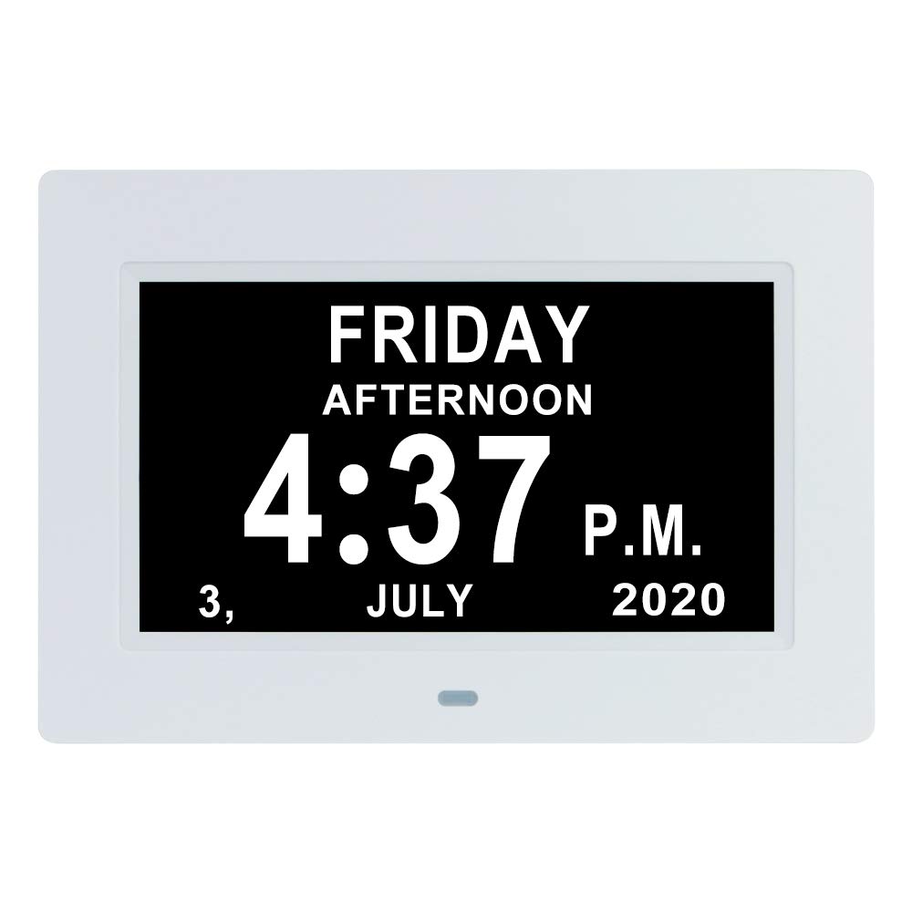 Buy 7 Inch Digital Day Date Clock 12 Alarm Options with AutoDimming