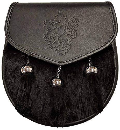 UT Kilts Kilted Lion Semi Formal Fur Leather Sporran with Tassels