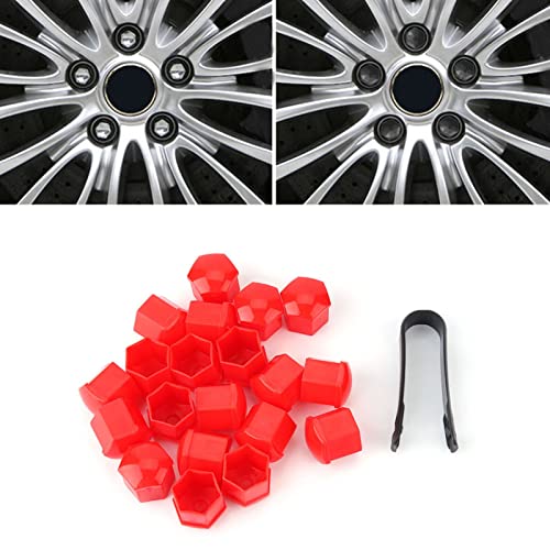 Image of 19mm Wheel Nut Covers, 20-Pack Red Lug Bolt Caps Hub Screw Protectors for