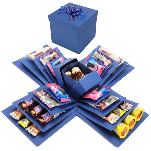 Candcamp Explosion Box, Surprise Case DIY Explosion Gift Cardboard, 5 Layer Creative Surprise Container‌ for Anniversary Festival Record Memories（Blue）