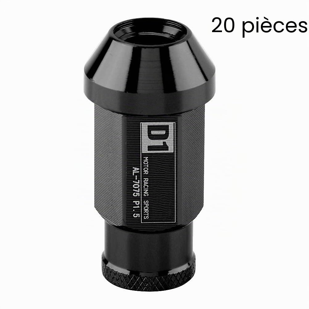 KIMISS Vis de pneu de voiture en aluminium, écrous de roue 20Pcs écrou de roue de course sécurisé M12X1.5 (noir)