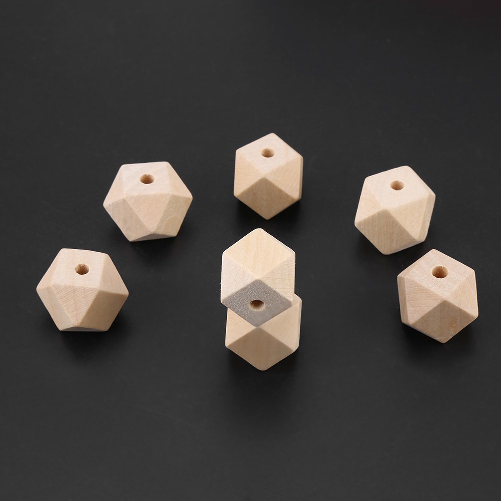 50 Perline In Legno Naturale Sfaccettate 20 Mm - Geometriche Non Finite Per Fai Da Te E Bigiotteria