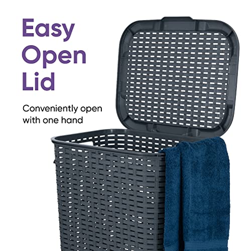 Superio Palm Luxe Wicker Laundry Hamper, Perforated Laundry Basket Plastic With Cut-Out Handles, Dirty Clothes Hamper For Laundry, Bathroom, Bedroom – 60 Liter, 1.7 Bushel, Grey (1013) #TOP6
