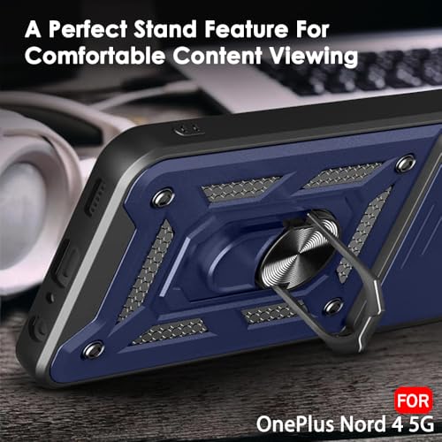 Image of TheGiftKart Tough Armor Bumper Back Cover Case for OnePlus Nord 4 5G | Sliding Camera Cover, Kickstand & Ring Holder | 360 Degree Protection Back Cover Case for OnePlus Nord 4 5G (PC & TPU, Blue)