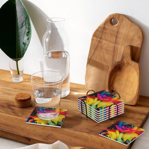 Dessous de verre en céramique rose arc-en-ciel absorbant pour décoration table
