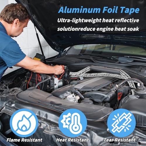 Image of 6 Pack Aluminum Foil Tape 2 Inch x 66 FT Fiberglass Heat Shield Tape | Self-Adhesive, Reflective Foil, Heat Resistant, HVAC, Furnace, Dryer Vent, Engine Bay, Pipe Insulation, Repairs