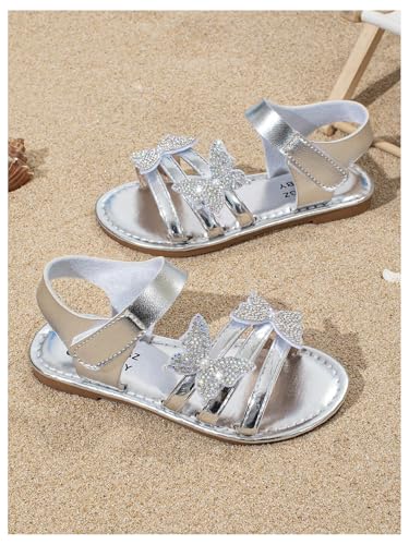 GORGLITTER Girl's Butterfly Ankle Strap Flat Sandals Metallic Rhinestone Summer Beach Vacation Sandal Slippers Shoes4