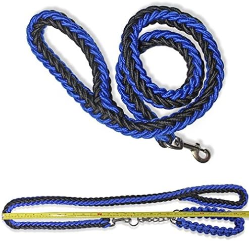 OLIVERY Heavy Duty Dog Martingale Braided Collar with Solid Hand Crafted Leash (Blue, Large)