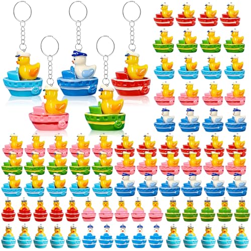 AWEELON 30Pcs Resin Ship Ducks Keychains Duck Party Favors Cute 3D Duck Resin Duck Chains with Sunglasses Charms Pendant Accessories for Birthday Party Supplies Baby Shower