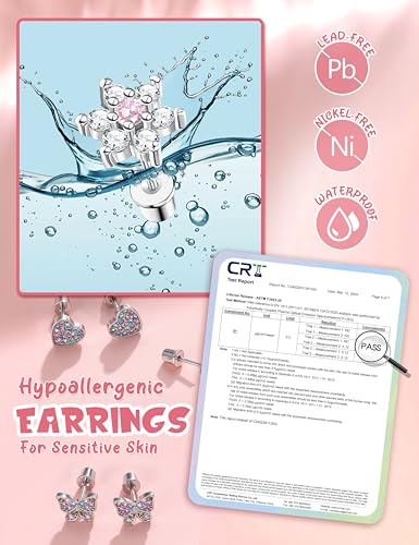 Jstyle 8 Pairs Hypoallergenic Surgical Stainless Steel Stud Earrings - Cute Screw Back Jewelry Set Gift for Girls Women Toddlers Kids Comfortable Fit 20G - Multicolored Pink2