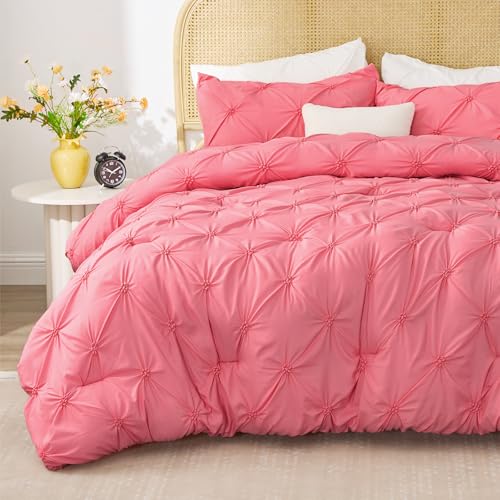 Image of BEDELITE Twin Comforter Set Strawberry Pink,Lightweight & Soft Comforter | Pintuck Boho Bedding, Warm & Cute Bed Set for All Season,With 1 Pillowcase