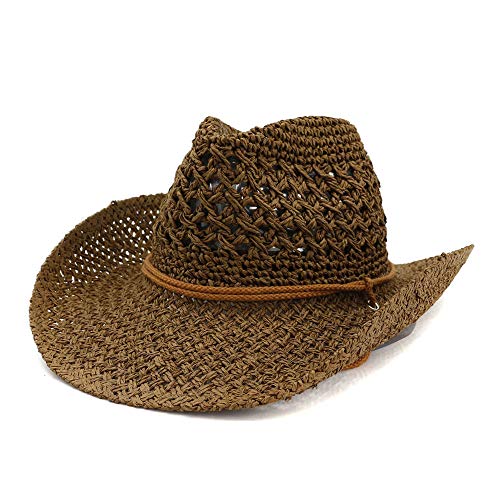 Straw Cowboy Cowgirl Hat Shapeable Wide Brim Staw Beach Sun Hat For Men And Women Coffee #TOP2
