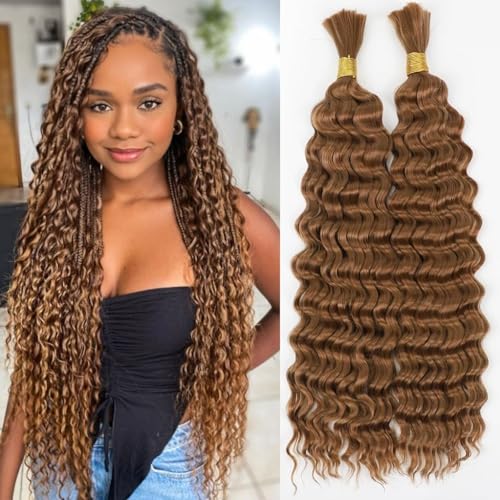 Deep30# Braiding Hair for Black Women Deep Wave Bulk Hair for Braiding 22inch 200g Deep Wave Braiding Hair Extensions Synthetic Micro Braiding Hair for Boho Braids No Weft, (2Pack)