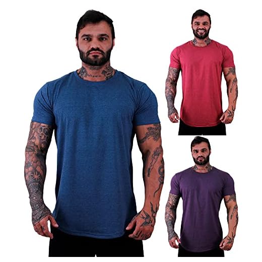 Kit 3 Camiseta LongLine Masculina MXD Conceito Básicas Slim Manga Justa Verão Academia Musculação Treino Camisas Lisas (G, Opção 16)