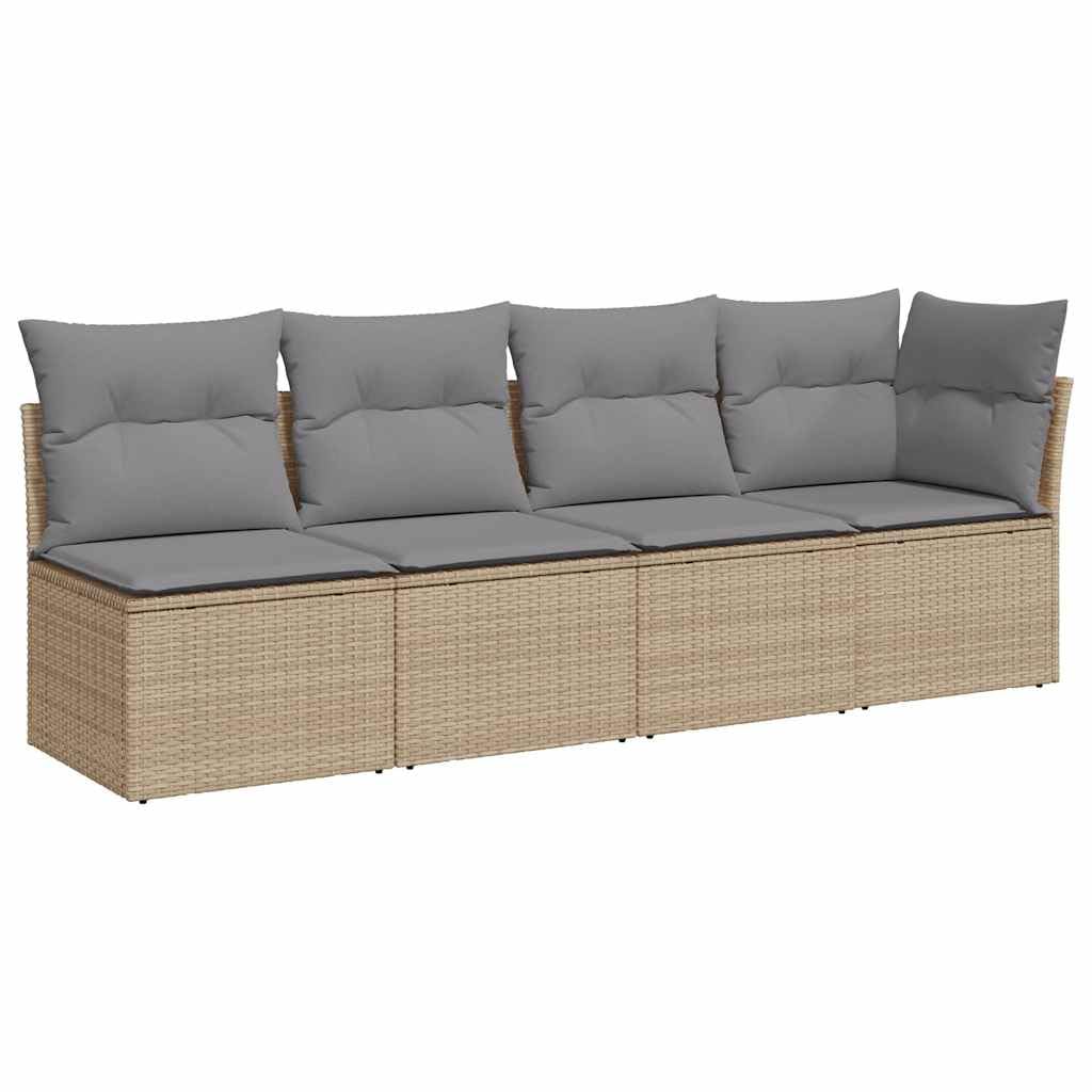 Divano da Giardino 4 Posti, Set Angolare in Polyrattan Beige, con Cuscini Sfoderabili, Design Modulare, Salotto da Giardino Esterno, per Terrazzo e Giardino, Colore Beige, 227 x 62 x 69 cm