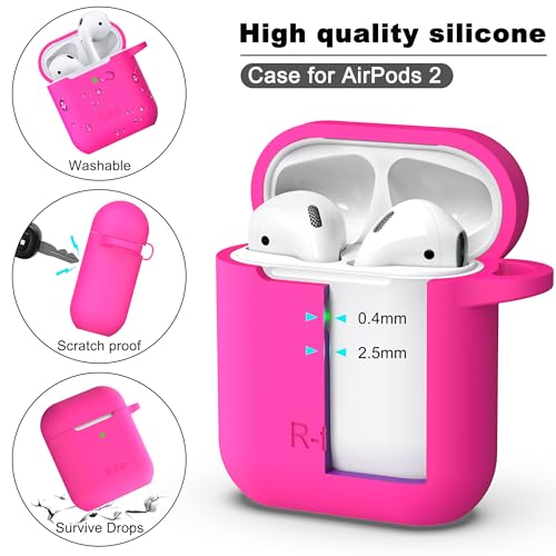 Image of AirPods Case Cover with Keychain, Full Protective Silicone AirPods Accessories Skin Cover for Women Girl with Apple AirPods Wireless Charging Case,Front LED Visible-Rose Pink