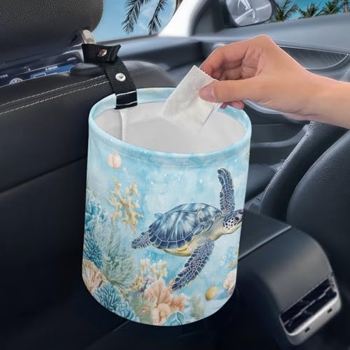 Image of Sea Turtle Car Garbage Can, Car Trash Bag, Car Garbage Bag, Hanging Car Trash Can for Car Accessories, Vehicle, Travelling, Camping, Cute Car Back Seat Organizer