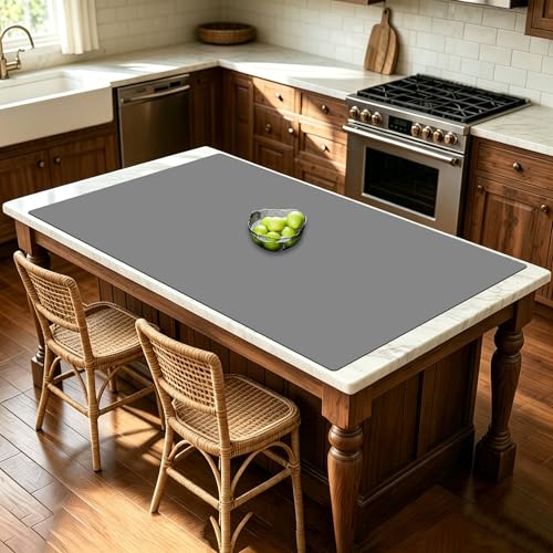 Image of 40''x32''(100cmx80cm) Extra Large Silicone Mat for Kitchen Counter, Heat Resistant Countertop Protector, Non-Slip Waterproof Kitchen Island Mat, Easy to Clean, Light Gray