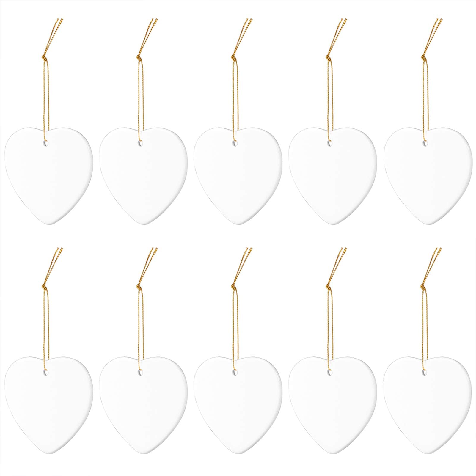 10 piezas de sublimación en blanco adornos de cerámica, decoración de árbol de Navidad, adorno de corazón para sublimación, adornos de cerámica en blanco para decoración de Navidad DIY