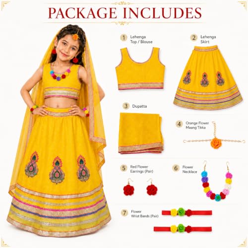 Image of Sarvda Krishna & Radha Dress for Kids - Complete Janmashtami Costume Sets with Dhoti /Lehenga, Mukut, Mor Pankh, Bansuri & Accessories | Fancy Dress for Baby Boys & Girls