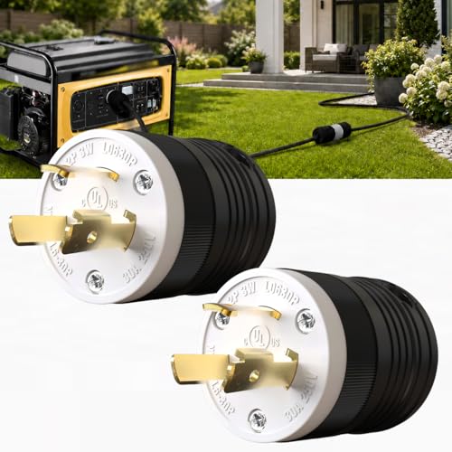 2 Pack NEMA L6‑30P Locking Plug 30 Amp Male 30A 250V Twist Lock L6‑30 Plug, Industrial Grade 2‑Pole 3‑Wire, Nylon &amp; Brass, Secure L630P Plug for Generator, RV, Welding, Transfer Switch