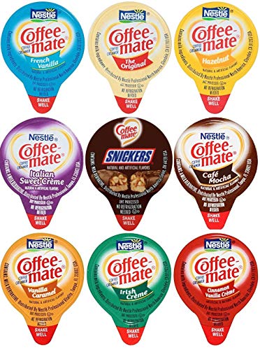 Coffee Liquid Creamers, 5-9 Flavor Variety Pack, 36 Count with Make Your Day Stirrer or Bag Clip