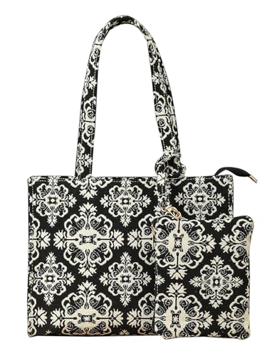 Image of Bagsy Malone Opulent Loom Majesty Tote Set of 2-Black & White 3
