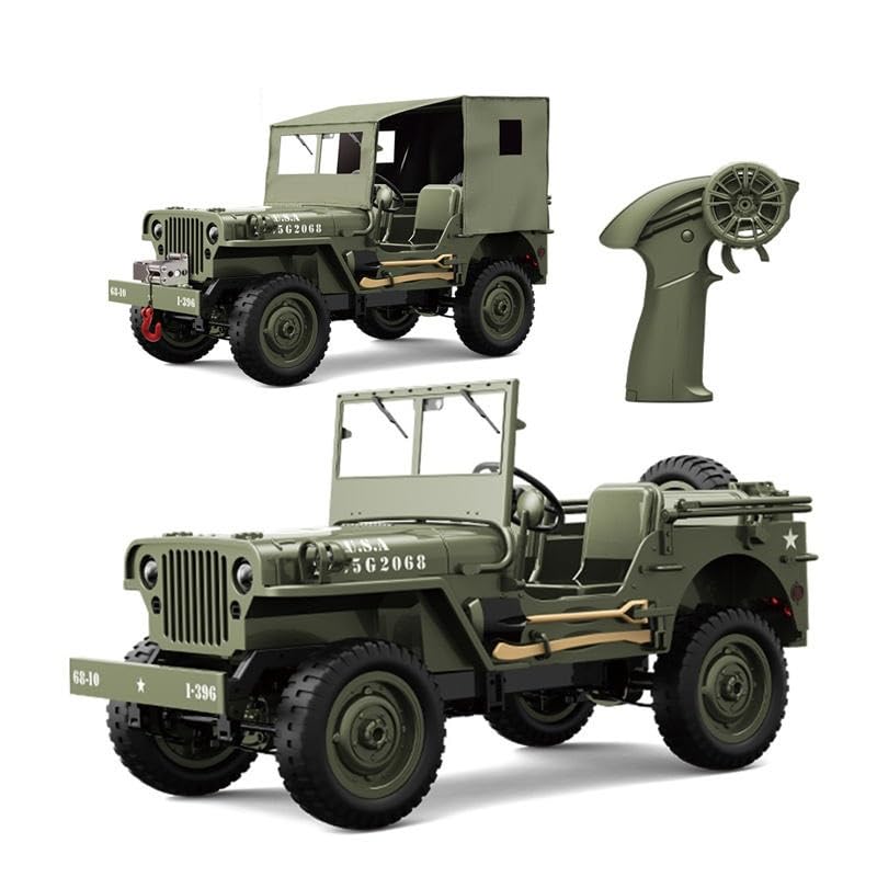 JOYJAY 1/10 Willys MB Jeep RC Car 4WD Off Road Vehicle RTR Multifunctional Jeep Car 2.4GHz Military Truck 4x4 RC Crawler with Car Light Two Batteries for Kids Gift-image-3