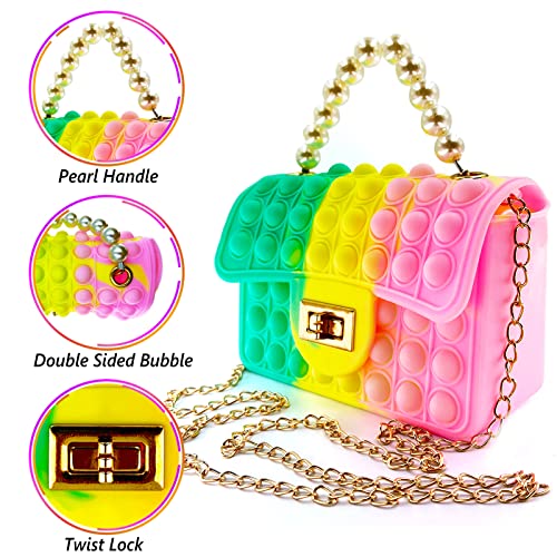 Exun Pop Purse Fidget Pack Toy, Push Bubble Crossbody Cute Princess Handbags Shoulder Bag Keychain Sensory, 3+ Year Old Birthday Gifts For Kids Girl, Christmas Stocking Stuffers #TOP4