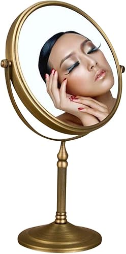 Leyden Espejo de maquillaje de latón antiguo, espejo de tocador de aumento 3X, doble cara, 7.8 pulgadas, accesorios de baño