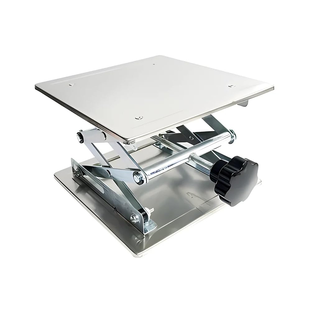 iDili Stainless Steel Manual Lift Table Laboratory 85-280mm Height Adjustable Miniature Lifting Platform 200x200mm Load 15KG