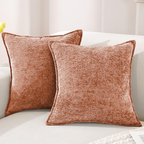 YSTELLAA Chenille Funda Cojines De para Sofa Juego De 2, 50x50, Suave Funda De Almohada Color Solido con Cremallera Invisible, Fundas De Cojines del Sofá Decorativas, Lavable, Óxido