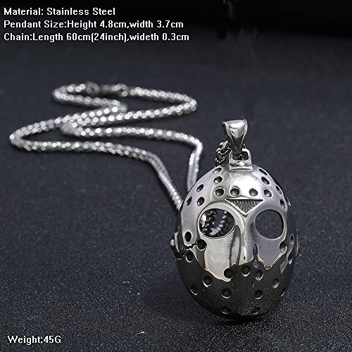 FIZIZDH Men's Stainless Steel Jason's Mask Hollow Openwork Pendant Necklace, 24 inch Keel Link Chain2