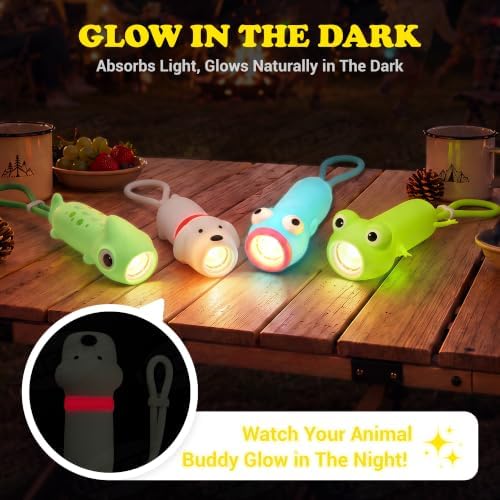 UNEEDE Kids Flashlight Rechargeable, Cute Silicone LED Flashlight for Boys Girls, Night Light with Stepless Dimming & Adjustable Focus, Glow in the Dark for Camping Outdoor Adventure (Dog) - 4