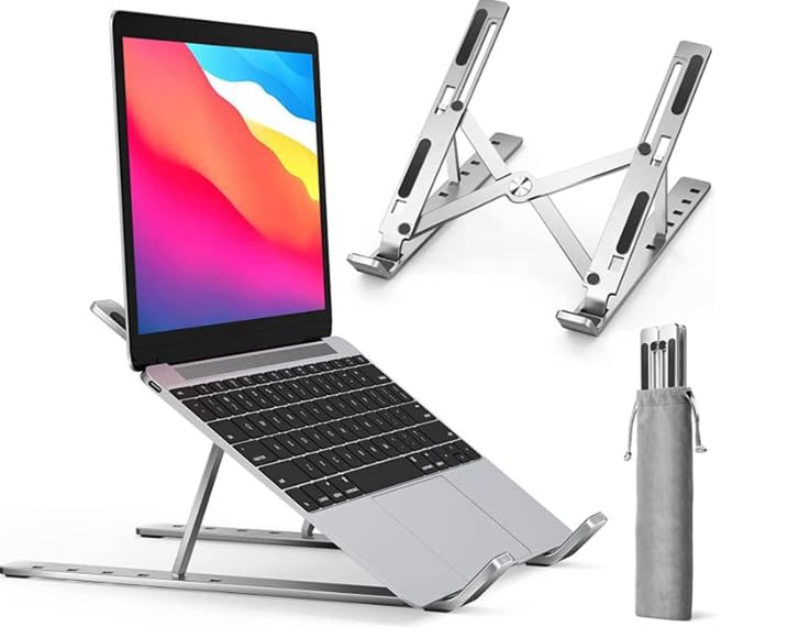 Suporte para Notebook em Alumínio – Dobrável, Ergonômico e com 6 Ângulos de Ajuste | Compatível com MacBook, Dell, Lenovo, HP, iPad e outros modelos de 10'' a 17'' | Modelo Premium