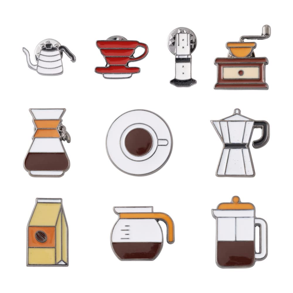 Cheriswelry 10Pcs Coffeemaker Enamel Alloy Pins Cartoon Coffeemaker Shape Brooch Pins Cute Lapel Pins 12-27mm for Clothes Jacket Coat Bags Backpack Hats Scarf Decoration