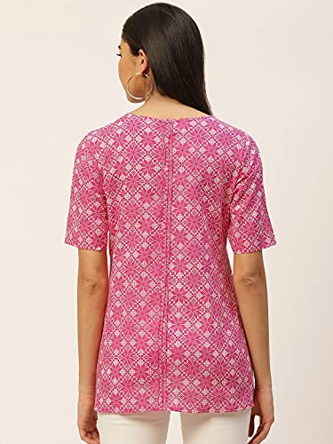 Image of COTLAND Fashions Jaipuri Cotton Angrakha Style Top for Women (Partial Open) (Taffy Pink)