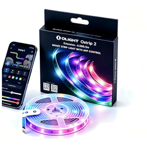 Image of OLIGHT RGBIC LED Strip Lights Ostrip2 Extend 6.56ft, Smart Control, APP | DC 24V 2700K-6500K, Dimmable, IP65, ETL, Music Sync, LED Lights for Bedroom, Cabinet, TV Home Decor - No power adapter